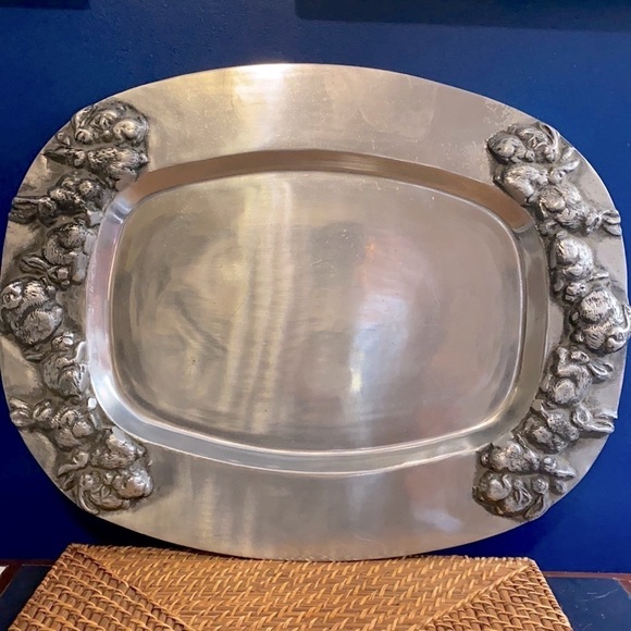 Handcrafted in Mexico Betty Barrena Easter Rabbit Aluminum Platter - Picture 1 of 9